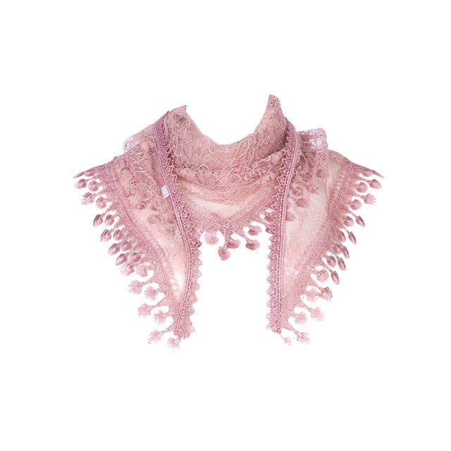 INSPIRAR CHIC Chalinas de Encaje Floral Mantilla, Chal de Triángulo con Borlas de Crochet, Cubierta de Cabeza para la Iglesia Catedral, Velos de Novia 55.1x17.7" Rosa Polvoriento
