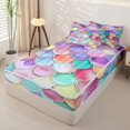 thumbnail image 2 of Homewish Watercolor Mermaid Scale Zipper Twin Comforter Sets with Fitted Sheet and 2 Pillowcases,Multicolor Zipper Bedding Set,Reversible,4pcs, 2 of 8