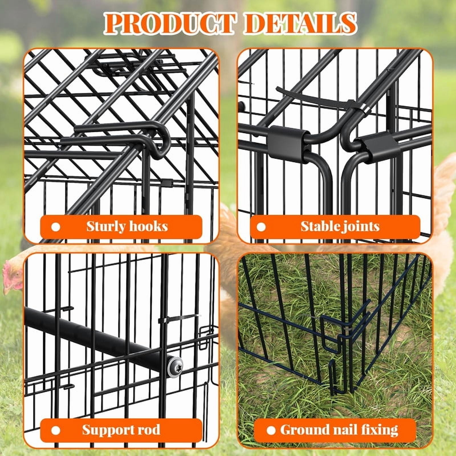 Towallmark Portable Chicken Coop, Metal Poultry Cage, Rabbit Hutch, Duck Pen, Outdoor Pet Playpen, Backyard Animal Enclosure