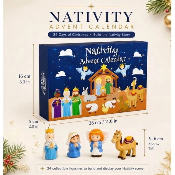 Qocolcyl Nativity Advent Calendar 2026 Kids, Christmas Story Nativity Playset Christian Advent Calendar for Toddlers, Kids, Boys, Girls, 25pcs Nativity Scene Set Toys for Children Ages 1 2 3 4 5 6