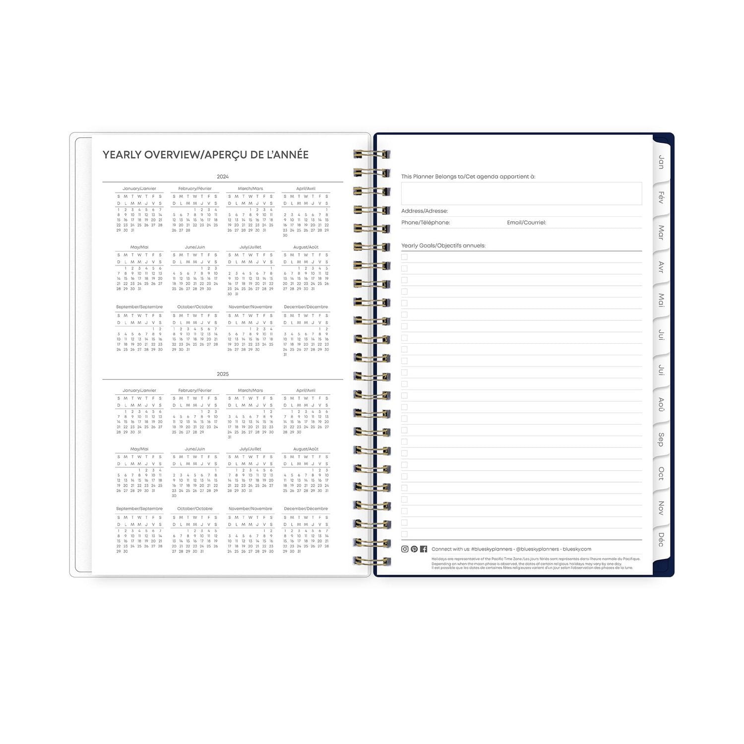Agenda hebdomadaire/mensuel 2024, 5 po x 8 po, Blue Sky, Tana