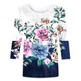 thumbnail image 4 of HKEJIAOI Blouse pour Femmes Manches 3/4 Imprimé Floral Col Rond L Hauts d'Été, 4 of 5