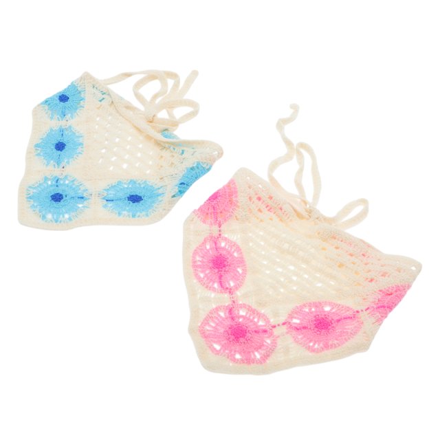 Ofertas Únicas 2 Pcs Bandana Triangular Girasoles Turbante de Punto Bufanda de Croché para Mujeres Beige
