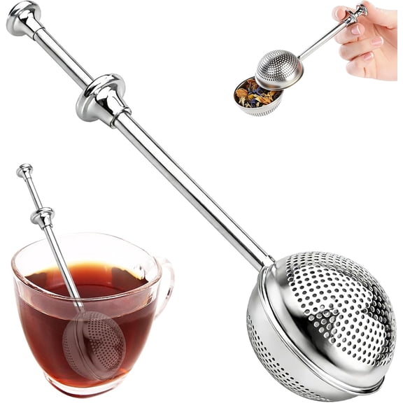 Tea Ball Tea Infuser for Loose Leaf Tea, Stainless Steel Tea Strainers Loose Leaf Tea Steeper with Retractable Long Handle, Fine Mesh Tea Diffusers Filters Reusable Tea Accessories, 1 pcs Full Mesh