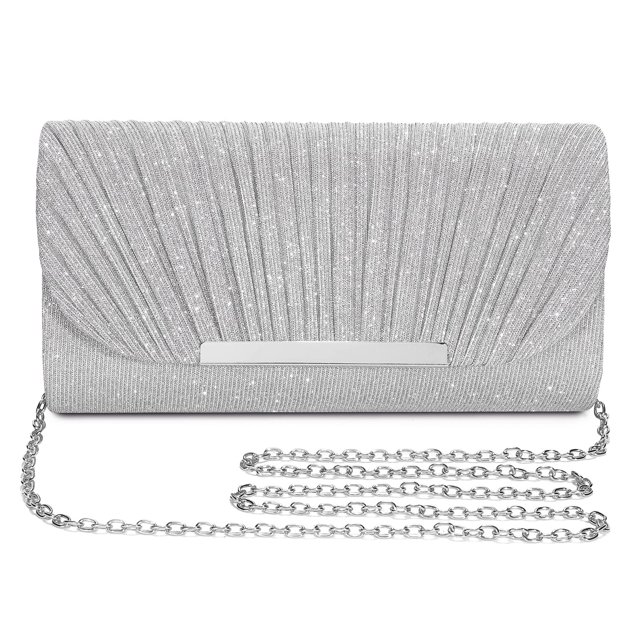 Bolso de noche y bolso de mano UBAYMAX para mujer, satén plateado