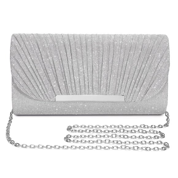 Bolso de noche y bolso de mano UBAYMAX para mujer, satén plateado