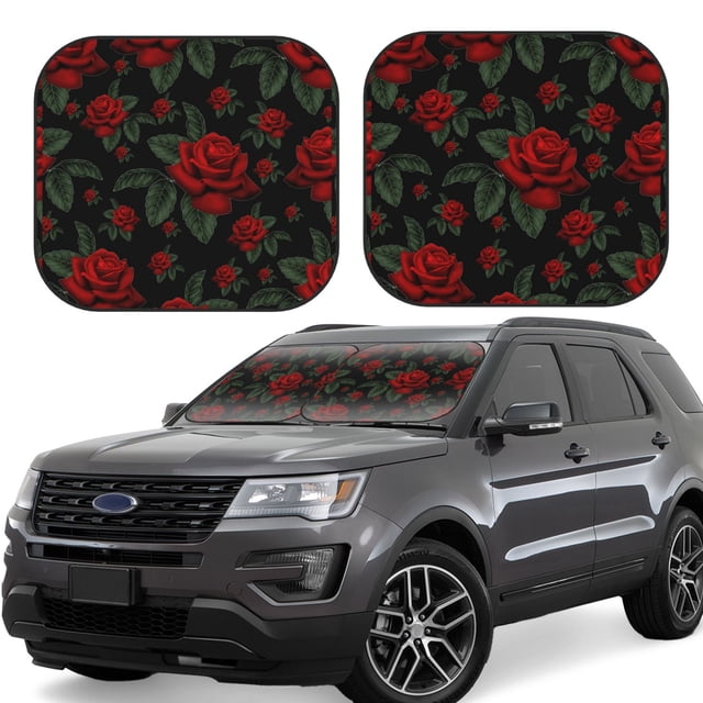 Vsdgher Roses Print Car Windshield Sun Shade, Reflective Sunshade Window Sunshade Sun Visor Protector Fit for Cars,Trucks,SUVs-Large