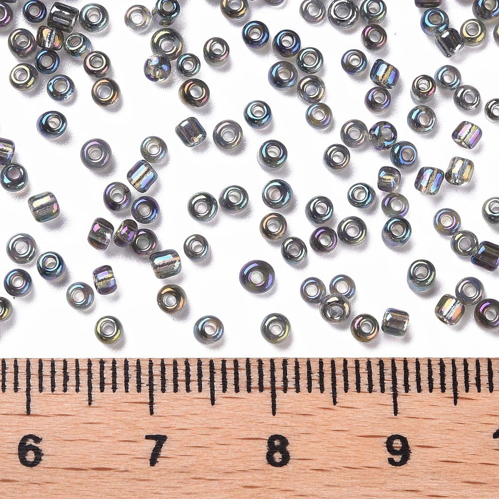 Round Glass Seed Beads Transparent Colours Rainbow Round Dark Gray 2mm Glass