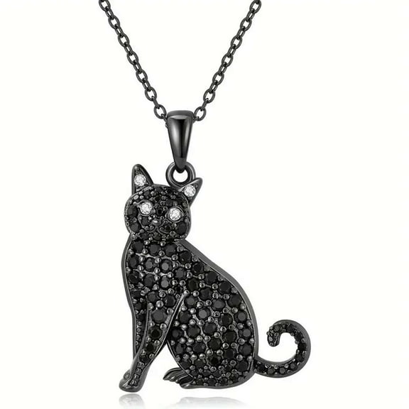 1Ct Black Simulated Diamond 925 Silver Cat Shape Pendant 14k Black Gold Plated