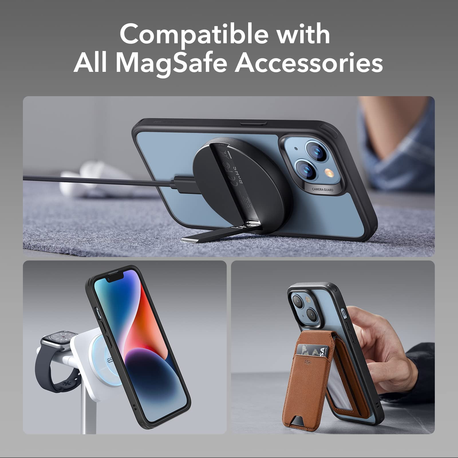 Esr For 14 /iphone 13 Case  Compatible With Magsafe Shockproof Military-grade Protection Magnetic Phone 14/13 Classic Hybrid (halolock) Clear Black