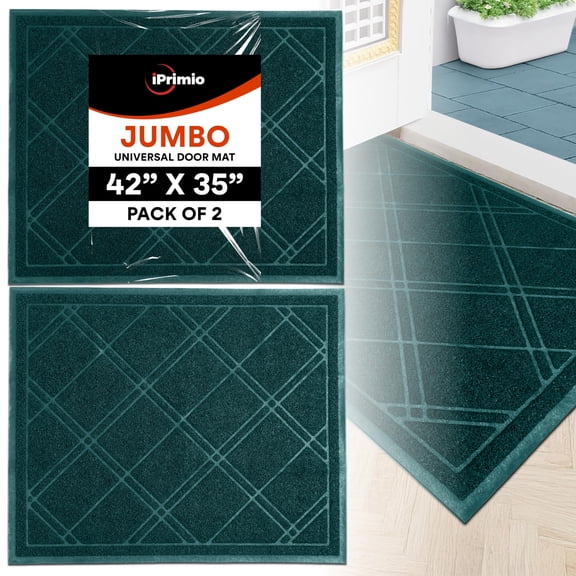 SlipToGrip Durable Door Mat - Green Plaid Design Entryway Rug - 42x35 inches, No-Slip and Washable - Indoor and Outdoor Use, Weatherproof - Ideal for Garage, Patio, and Front Entryway