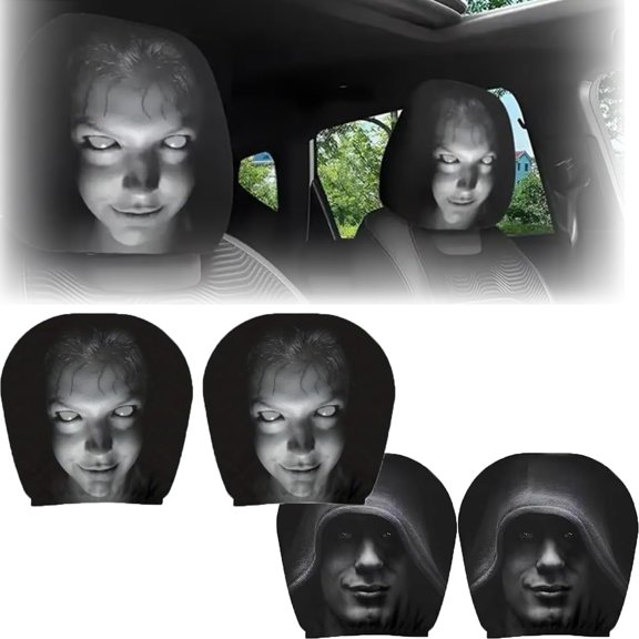 2026 NEW Ghost Face Headrest Covers for Cars, 2/4PCS Scary & Funny Cartoon Car Headrest Covers, Spooky Auto Head Rest Protector with Ghost Face Mask Design(a b-4pcs)