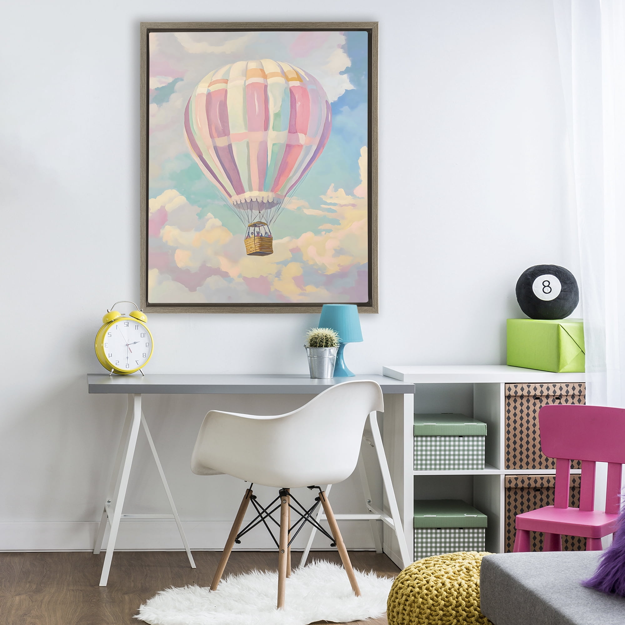 Stupell Industries Pastel Hot Air Balloon Brown Framed Floater Canvas Wall Art, design by The Prints Vibe