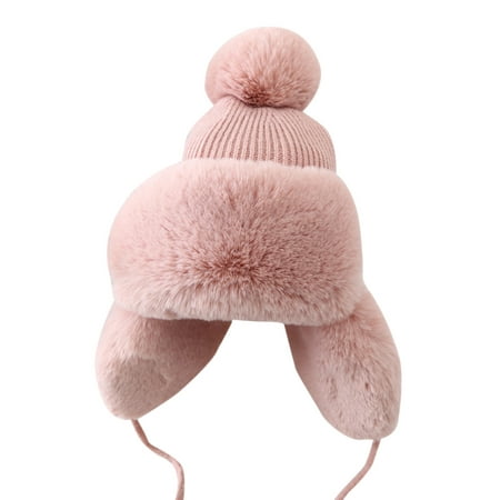

Toddler Baby Boy Girls Imitation Rabbit Fur Warm Ski Cap Winter Outdoor Plush Pom Pom Bomber Beanie Hat