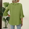 thumbnail image 4 of Xysaqa Women's Casual 3/4 Sleeve Tops Tie V-Neck Pleated Blouses Cute Ruffle Trim Tunic Tops Solid Dressy Casual 3/4 Length Sleeve T-Shirts Green S Clearance, 4 of 6