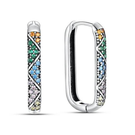 KUNSIR NEW 925 Sterling Silver Signature Pave U-Shape Hoop Colorful Cubic Zirconia Earrings For Women Everyday Wear