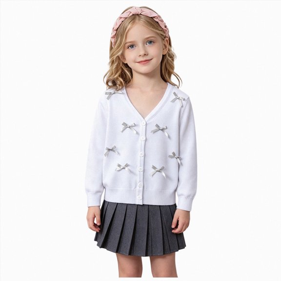 Gubotare Kids Sweaters Girls Girls Cropped Cardigan Sweaters Long Sleeve Cable Knit Button Front Sweater Size 7-8 (White,7-8 Years)