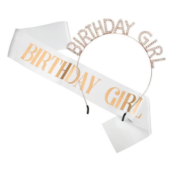 1 Set Birthday Girl Headband Tiara for Women Rhinestone Happy Birthday Accessories Rose Gold Tone Letter