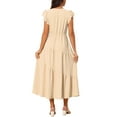 thumbnail image 3 of INSPIRE CHIC Women's Flutter Short Sleeve Tie Maxi Dresses V Neck Elastic Waist Ruffle a Line Long Dress XS Apricot, 3 of 6