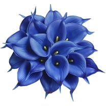 Morttic 20 Pack Calla Lily Fake Flowers Wedding Bouquet Artificial Real Touch Flowers Home Table Party Decor (Navy Blue)