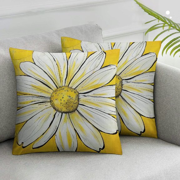 JRXY Spring Daisy Pillow Covers Set of 2 Cute Floral Yellow Summer Outdoor Decorative Throw Pillows Farmhouse Flower Pillowcases Cushion Case Decor for Home Sofa Couch Bed White