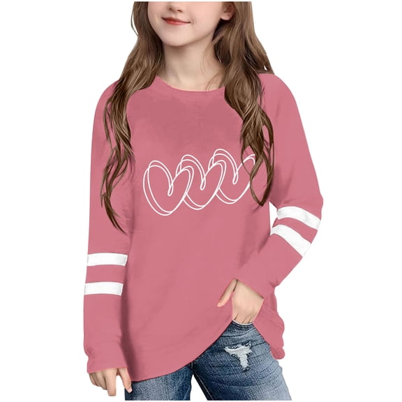 Sentuca Girls Valentines Tees, Comfort Fit Long Sleeve Crewneck Shirts, Sweet Fashion Casual T Shirts Size 5 Years