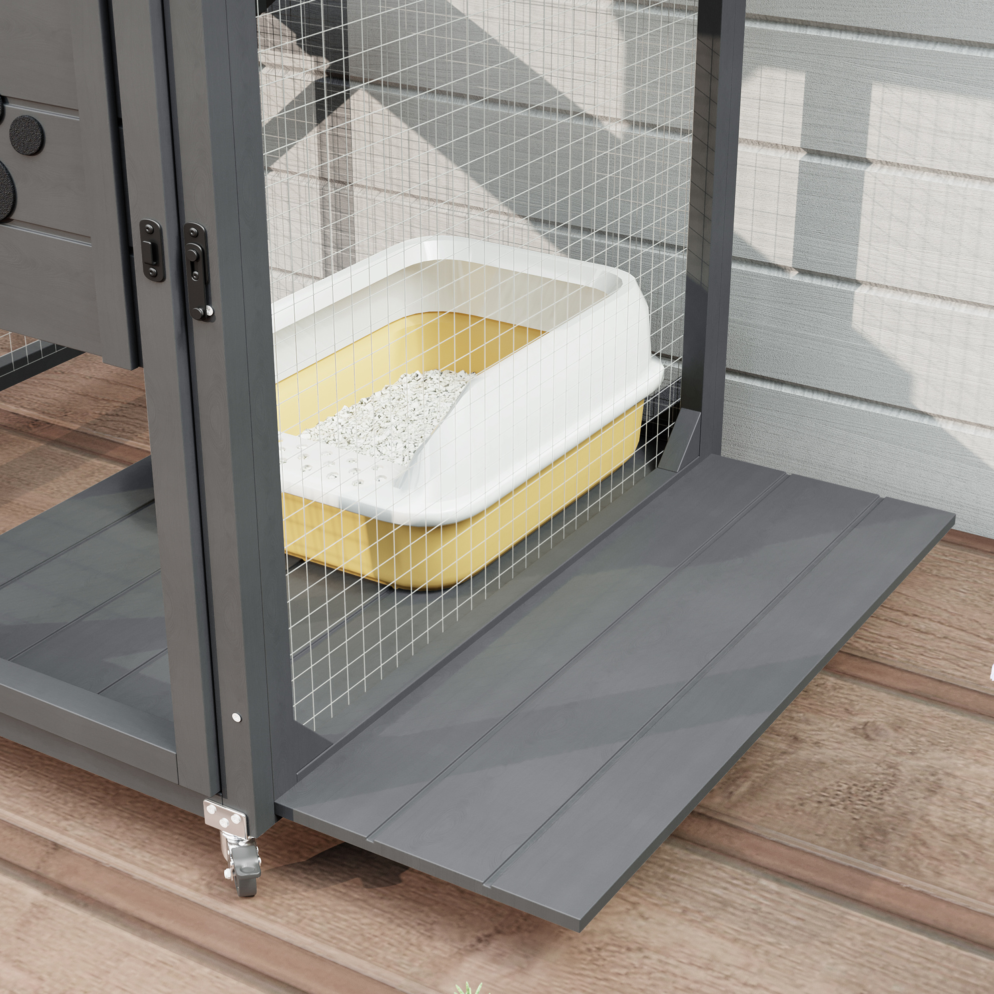 Outdoor Cat Enclosure with Window Access, 4-Tier Cat House with Wheels, Waterproof Roof and Resting Box for Large Indoor Cats, Gray