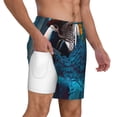 thumbnail image 3 of Picia Modern Style Blue Parrot pattern Mens Swim Trunks with Compression Liner Stretch Beach Shorts Quick Dry with Zipper Pockets No-Chafing Board Shorts-Large, 3 of 9