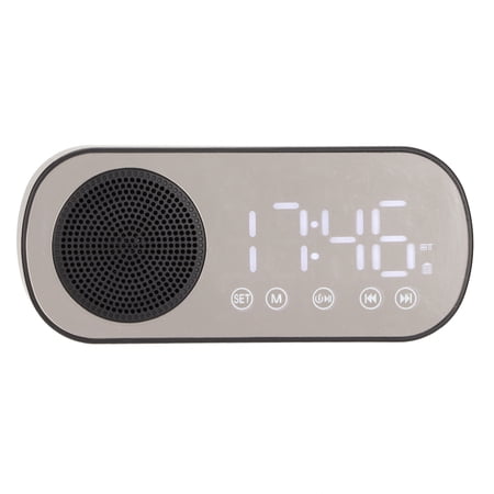 YAHHU Portable Digital Mirror Alarm Clock with Bluetooth 5.0 Speaker and FM Radio, Dual Alarm Settings for Bedroom and Office, Built-in Rechargeable Battery, Black, 4.6 inches / 11.6 cm