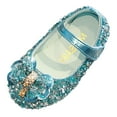 thumbnail image 1 of B91xZ Chaussures de Robe pour Petite Fille Paillettes Fleur Talons Bas Fête Mariage, Bleu 9, 1 of 4