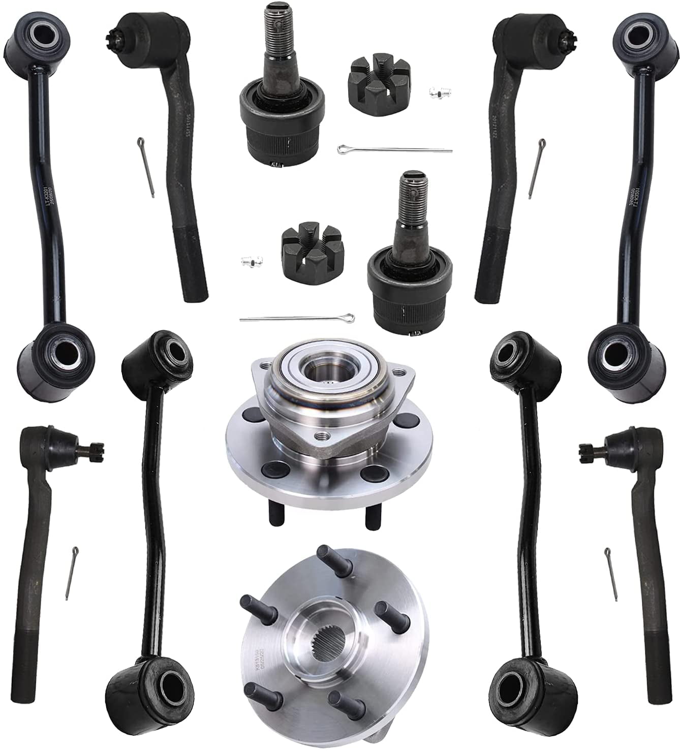 Steering Outer Tie Rod Suspension Kit for 1999 2000 2001 2002 2003 2004 Jeep Grand Cherokee Front and Rear Sway Bar Link 12PC Front Upper Lower Ball Joint Detroit Axle 