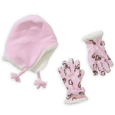 Girl's Print Fleece Hat & Gloves Set
