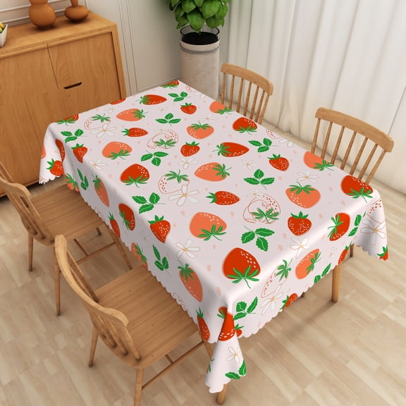Nanqianyi Strawberry Waterproof Tablecloth 60" x 84" Baby Shower Birthday Party Decoration Washable Table Cover