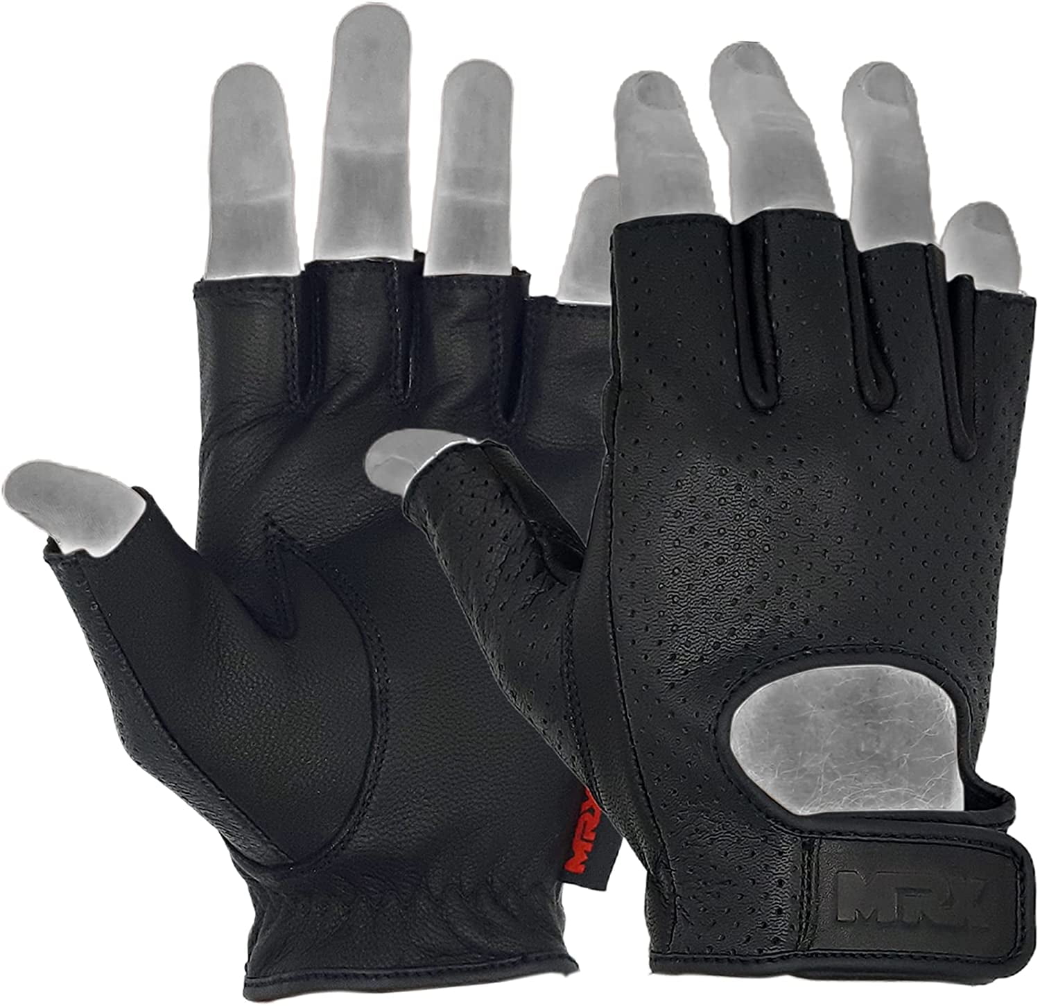Black Leather Full Finger Mens Motorcycle Driving Gloves size Medium mittens 