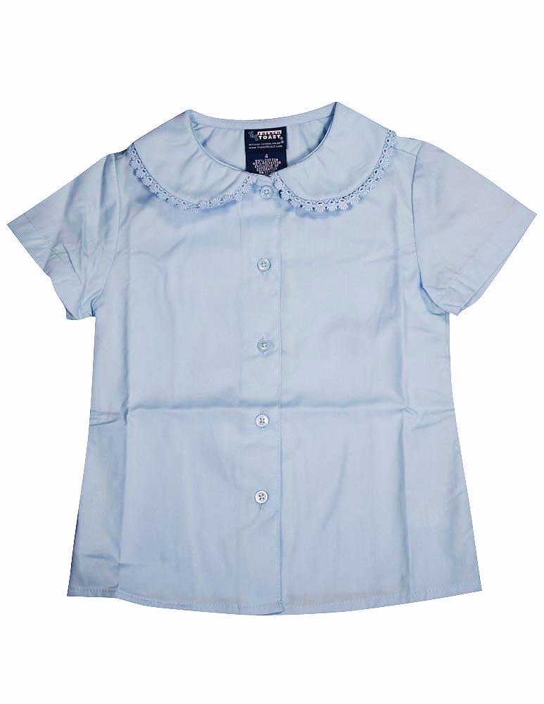 French Toast Big Girls S//S Peter Pan Lace Trim Blouse