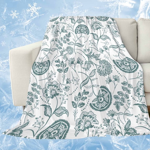Boho Teal Green Floral Cooling Blanket,Lightweight Breathable Summer Throw Blanket with Double Sided Cold Effect,Vintage Farmhouse Paisley Leaf Picnic Blankets Bed Sheet for Hot Sleepers 60"x80"
