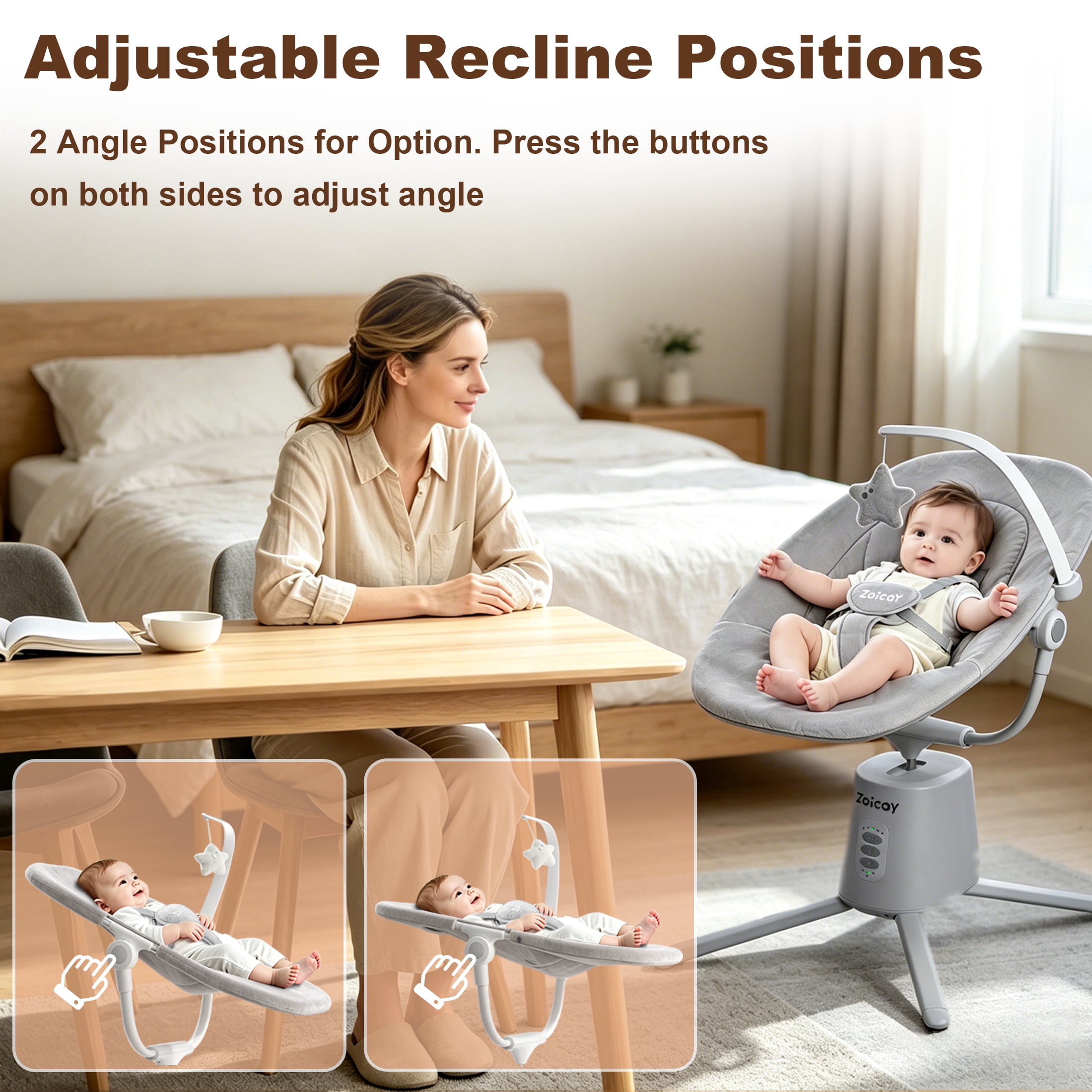 Zoicay Electric Baby Swing with App Remote Control, 5 Speeds 3 Sway Modes, Bluetooth Music, 5-Point Harness Infant Swing, Gray