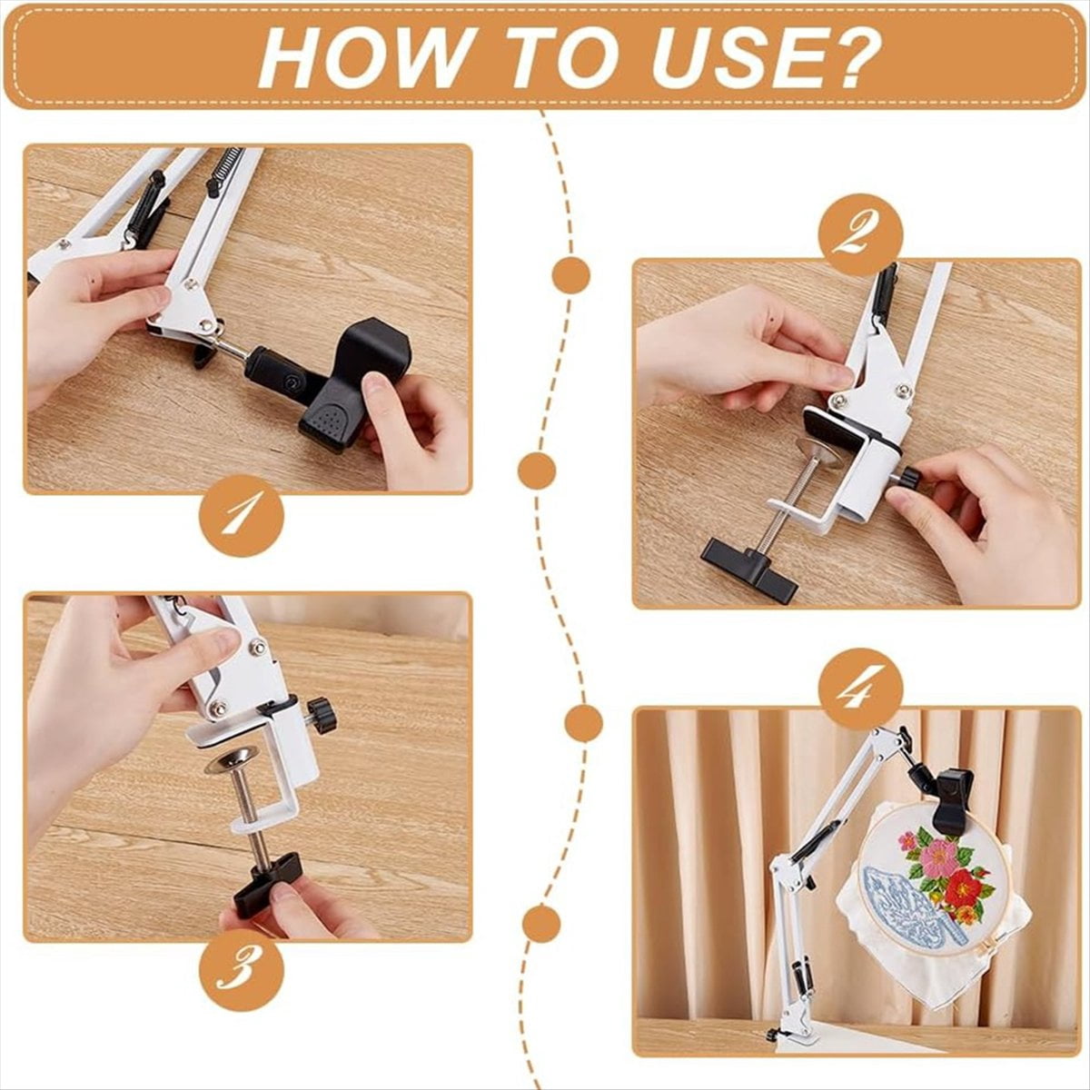 White Embroidery Stand Kit 8mm Hole Hand 360 Degree Rotating for Hoop