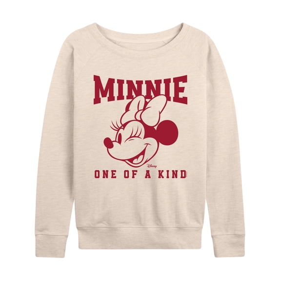 Disney - One Of Kind Minnie Women's Lightweight French Terry Wide Neck Long Sleeve Graphic Shirt