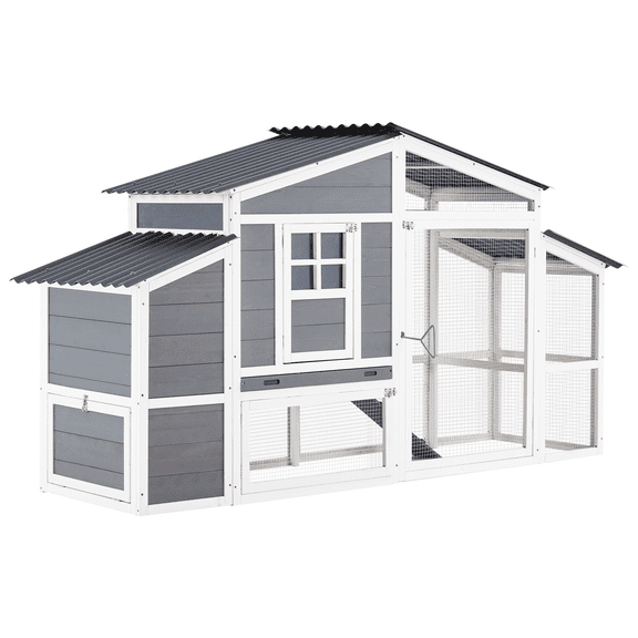 YODOLLA 81" Large Chicken Coop, Outdoor Wooden Hen House with Run, Backyard Poultry Cage for 6 Chickens