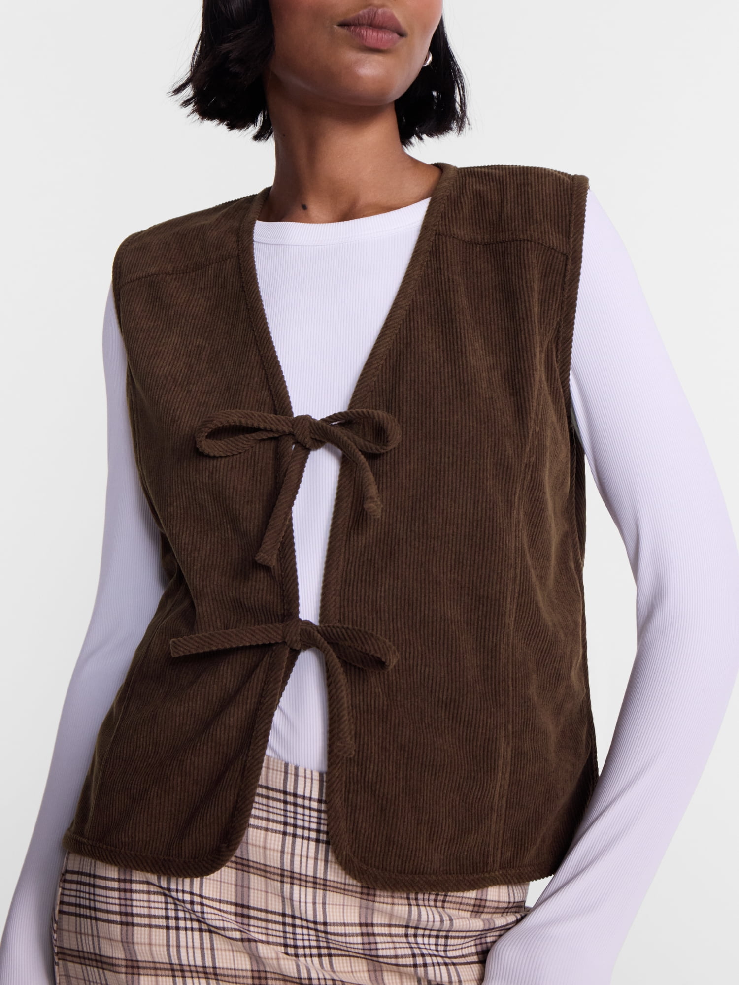 No Boundaries Tie Front Corduroy Vest, Women's and Women's Plus S-3X