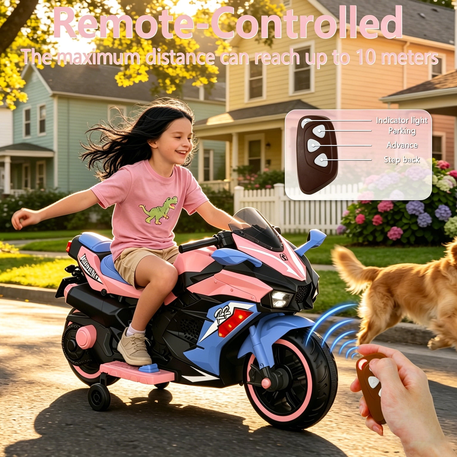 HNH 12V Ride on Toys for Girls, Kid Electric Motorcycle with Remote Control, Powered Motorcycle with Music, Bluetooth, Lights