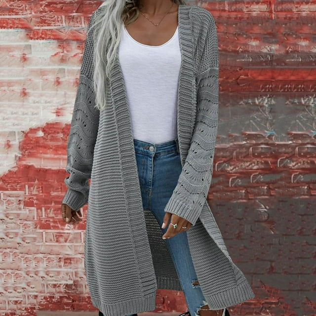 Fall Jackets Coats Cardigan Sweaters for Women, Cardigan Mid Length Cardigan Sweater Coat Autumn And Winter Gray