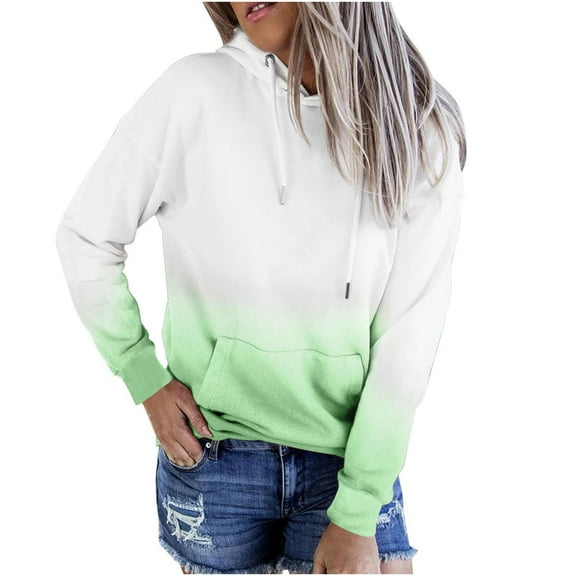 QUYUON Crewneck Sweatshirts Casual Hoodies Long Sleeve Gradient Color Lightweight Pullover Tops Loose Sweatshirt with Pocket Green L