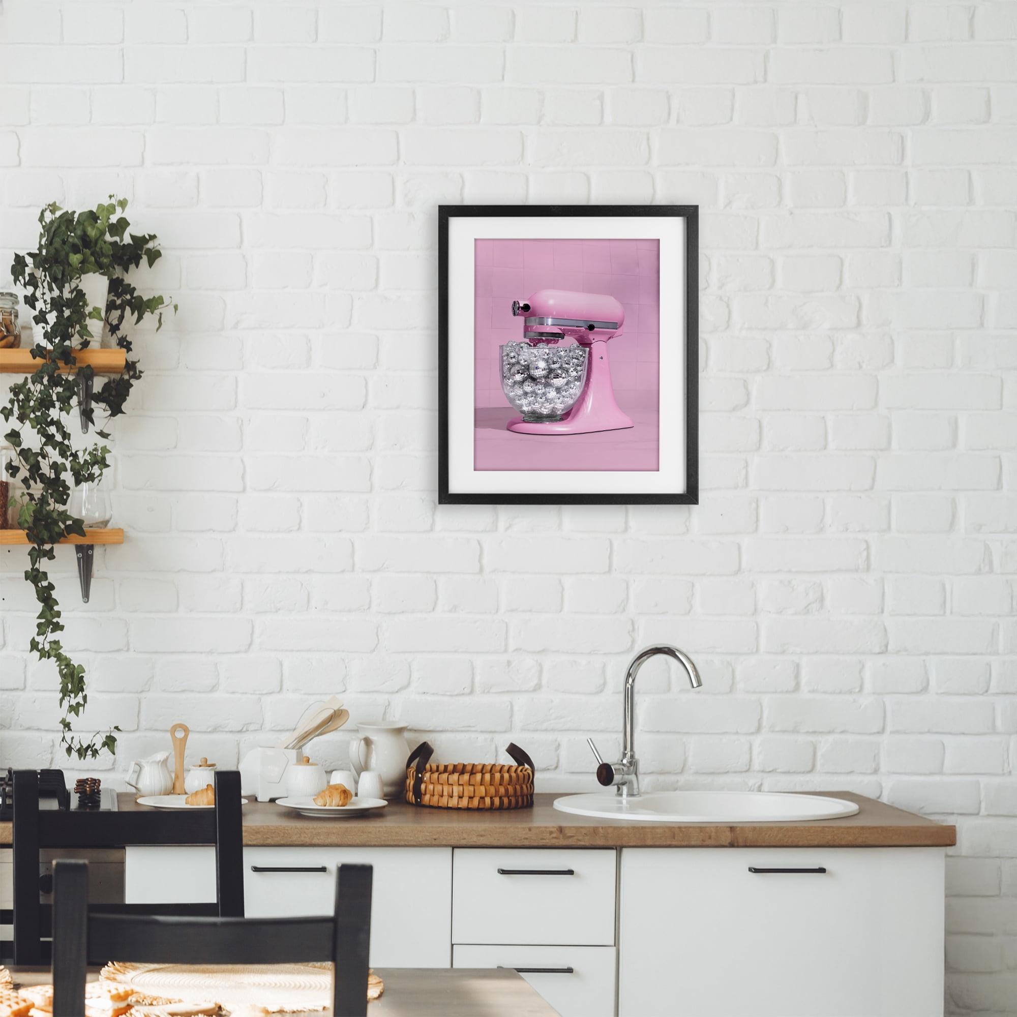 Stupell Industries Disco Kitchen Mixer over Pink Black Framed Print Under Glass, design by LISH Creative