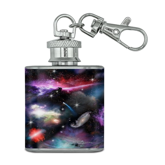 Space Galaxies Nebula Shooting Stars Pattern Stainless Steel 1oz Mini Flask Key Chain