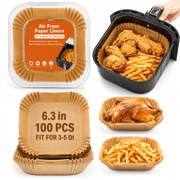 Air Fryer Liners Square Food-Grade Parchment Paper Non-Stick Oil-Resistant 150 Count 6.3 Inch