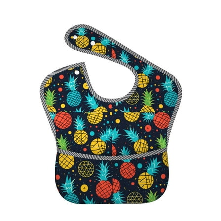 Zufioo Colorful Pineapple Print Toddler Adjustable Waterproof Bib, 11.6x15 Inch Feeding Bib Suitable for 6-24 Month Babies