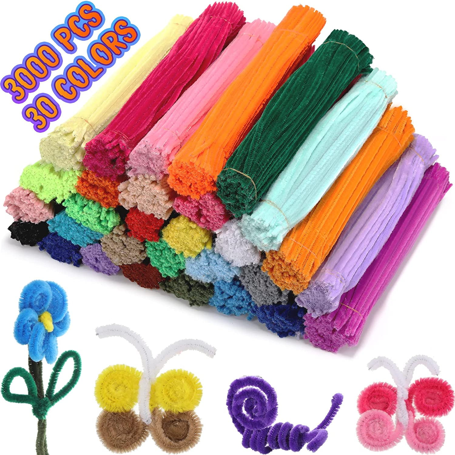 3000 Pcs Pipe Cleaners Bulk Craft Supplies 6 mm x 12 Inch Chenille Stems Pipe Cleaner for DIY Arts Crafts Decorations Flowers Decor