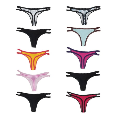 

White Ivy 10-Pack Cut Out Lace Thongs for Women Floral and Stripe Women s Thong Underwear (Small)